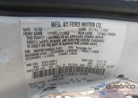 2008 Mercury Grand Marquis Ls из США, поврежденный, VIN 2MEFM75V08X619589